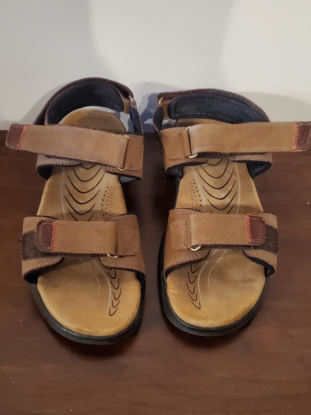 Clarks Men's Brown Leather Adjustable Strap Sandals Mens 9